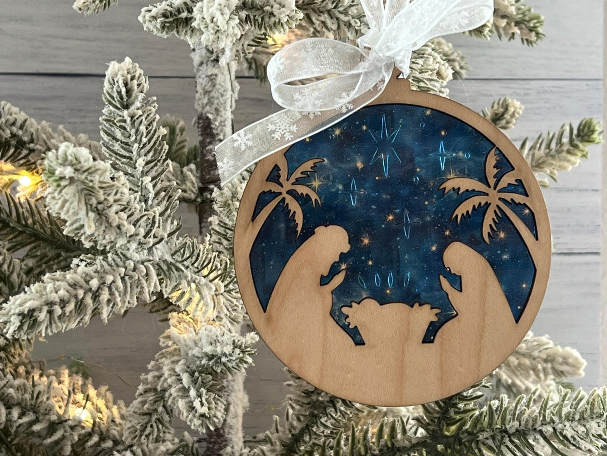 Nativity Scene Acrylic & Wood Christmas Ornament