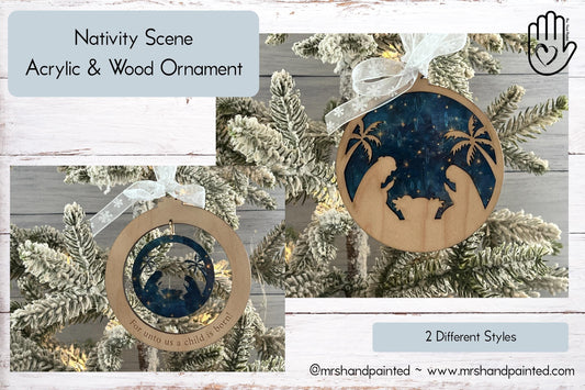 Nativity Scene Acrylic & Wood Christmas Ornament