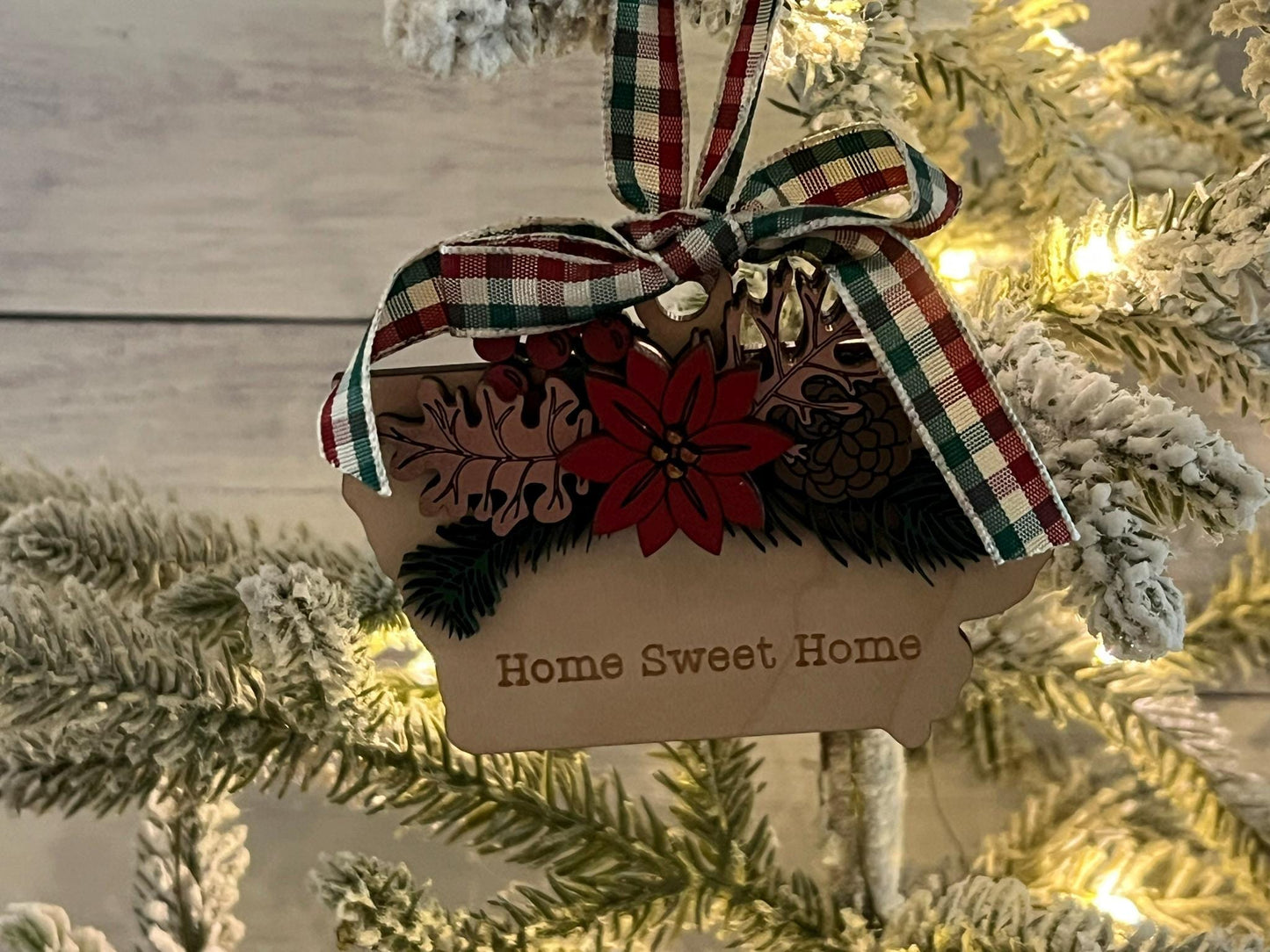 Iowa Home Sweet Home Holiday Florals Ornament