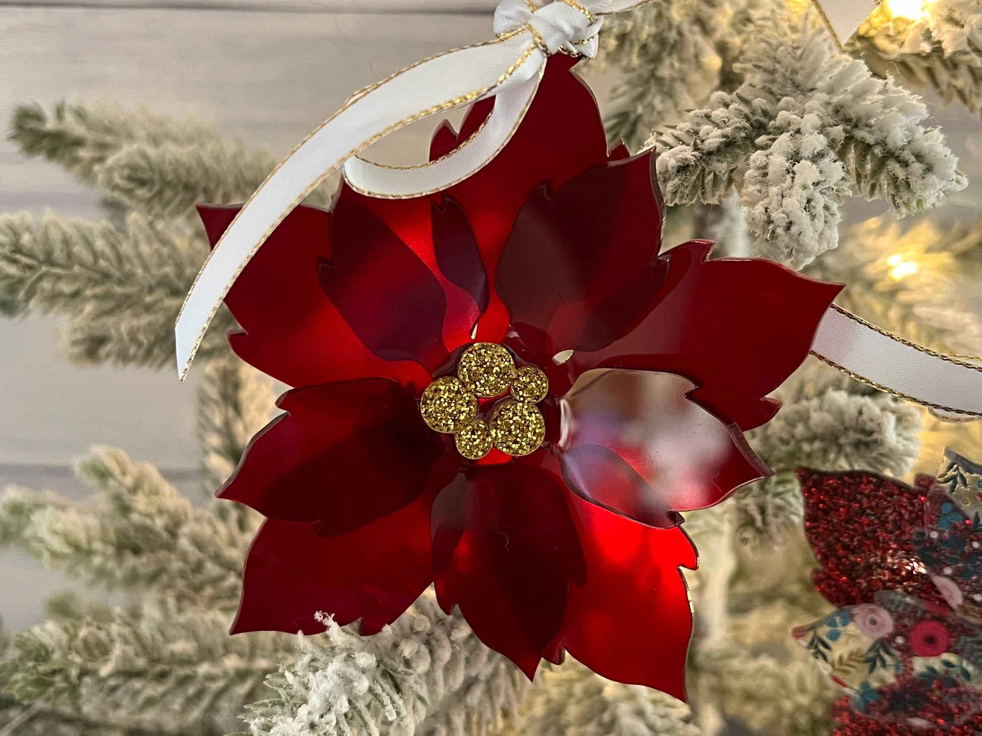 Poinsettia Layered 3D Acrylic Ornaments