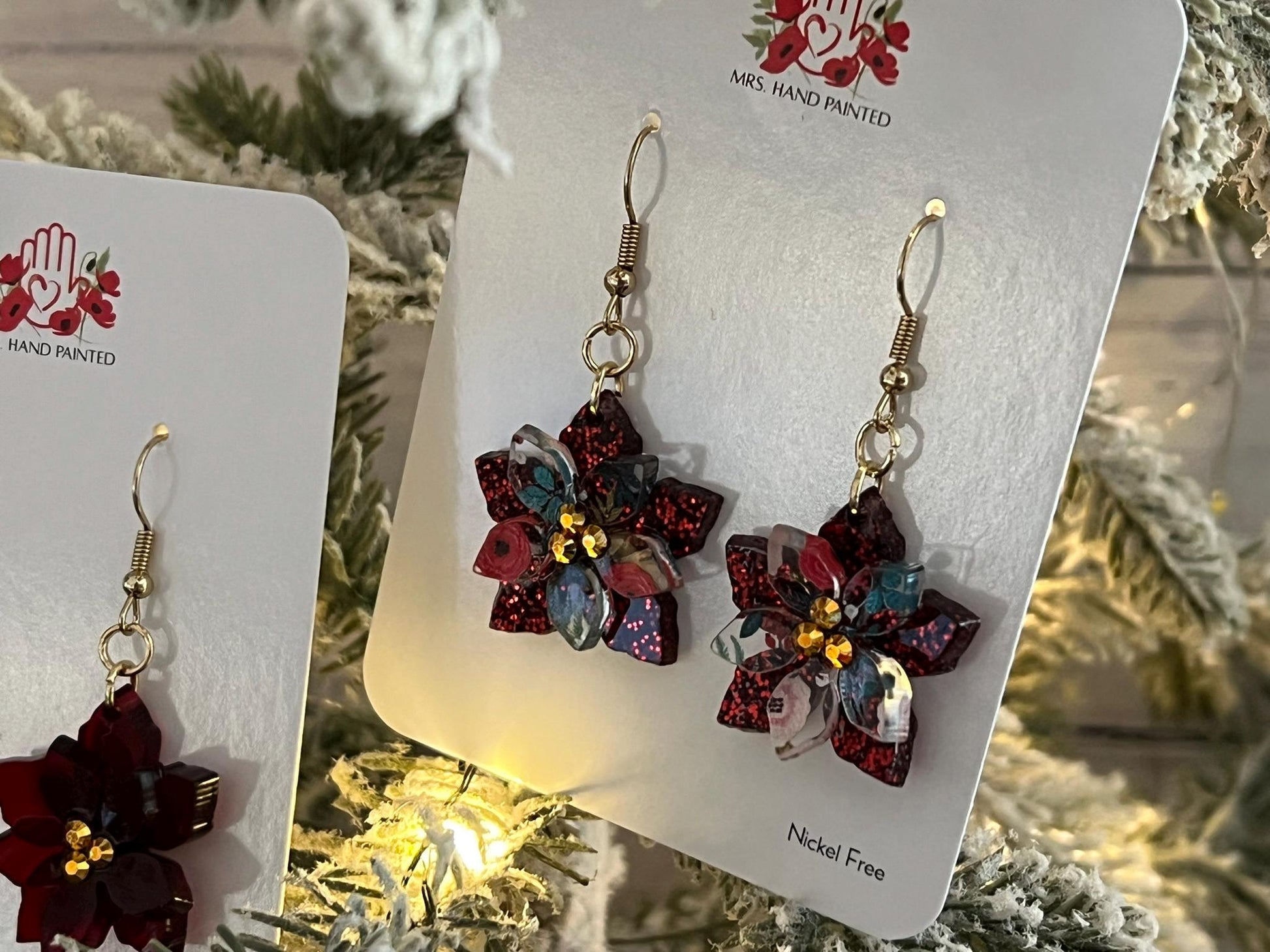 Poinsettia Layered 3D Acrylic Earrings