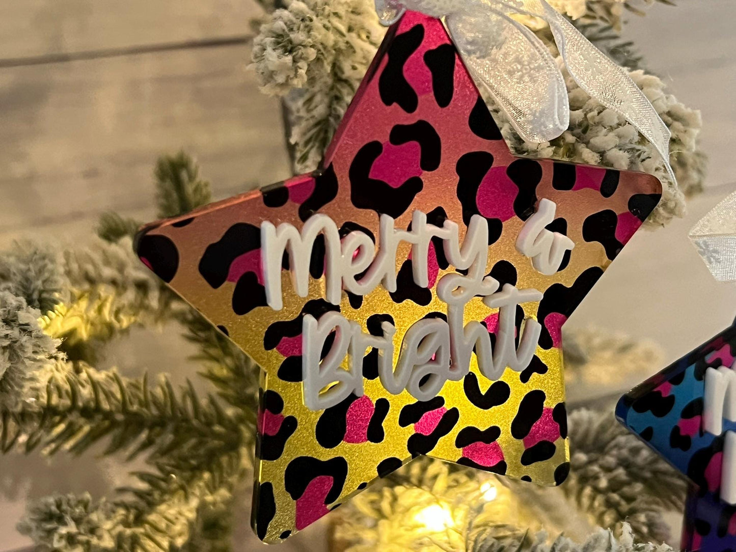 Rainbow Cheetah Acrylic Christmas Ornament