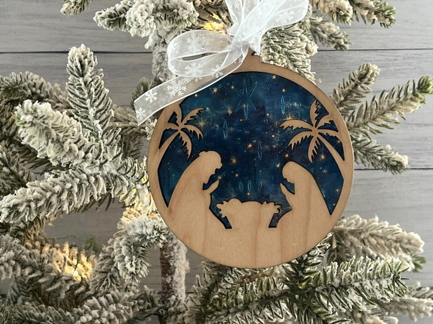 Nativity Scene Acrylic & Wood Christmas Ornament