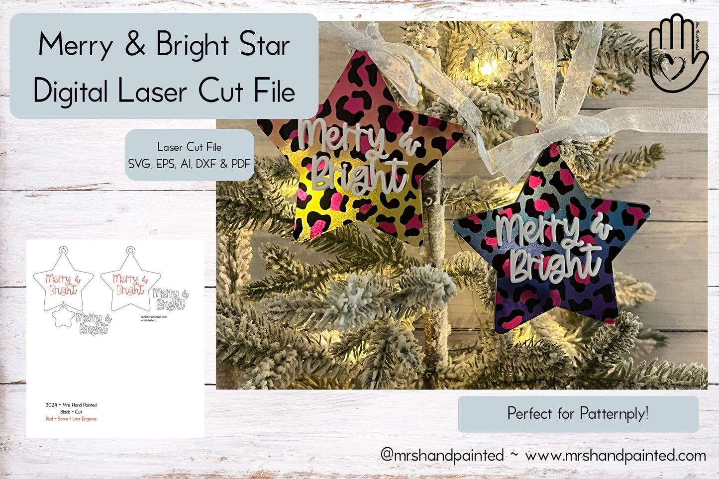 Digital Laser Cut File - Merry & Bright Star Ornament