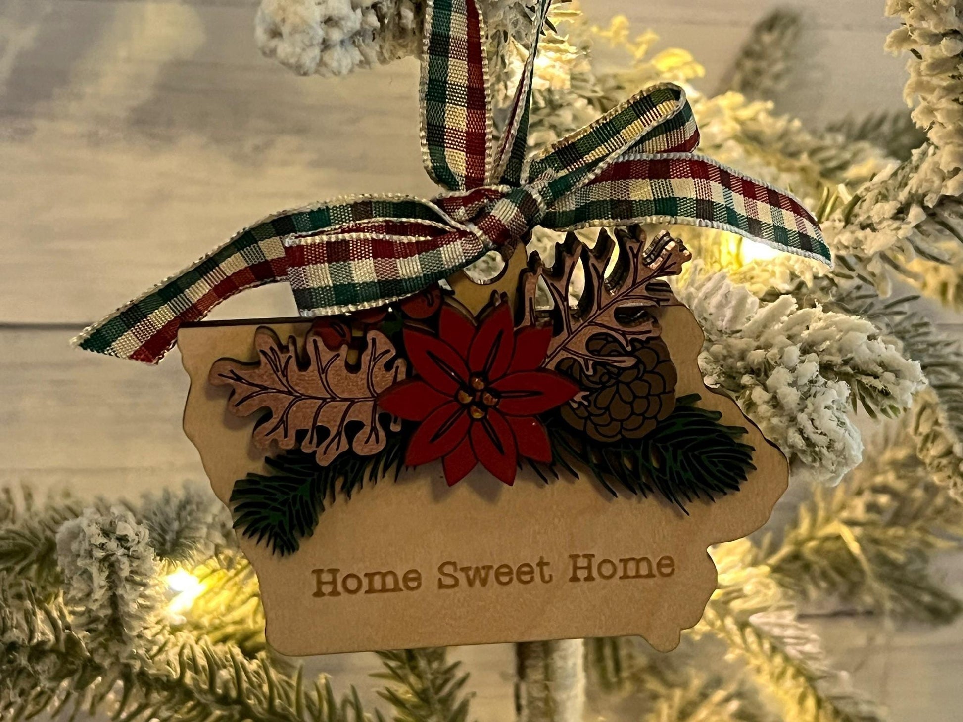 Iowa Home Sweet Home Holiday Florals Ornament