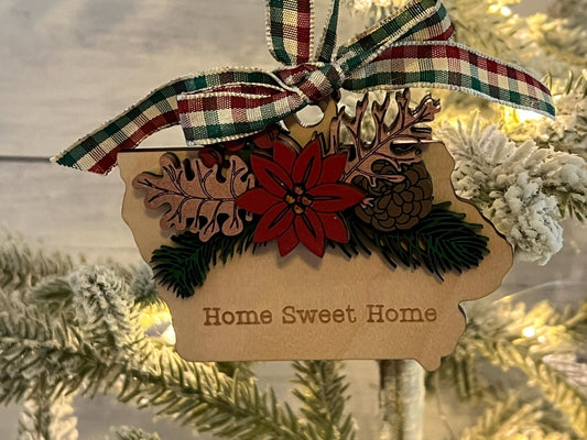 Iowa Home Sweet Home Holiday Florals Ornament