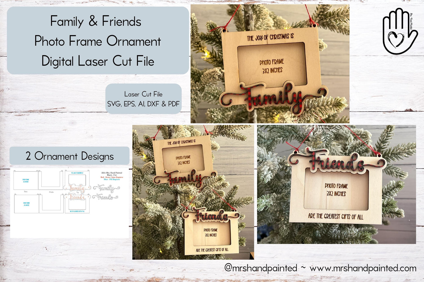 Digital Cut File - Laser Cut Family & Friends Photo Frame Ornament