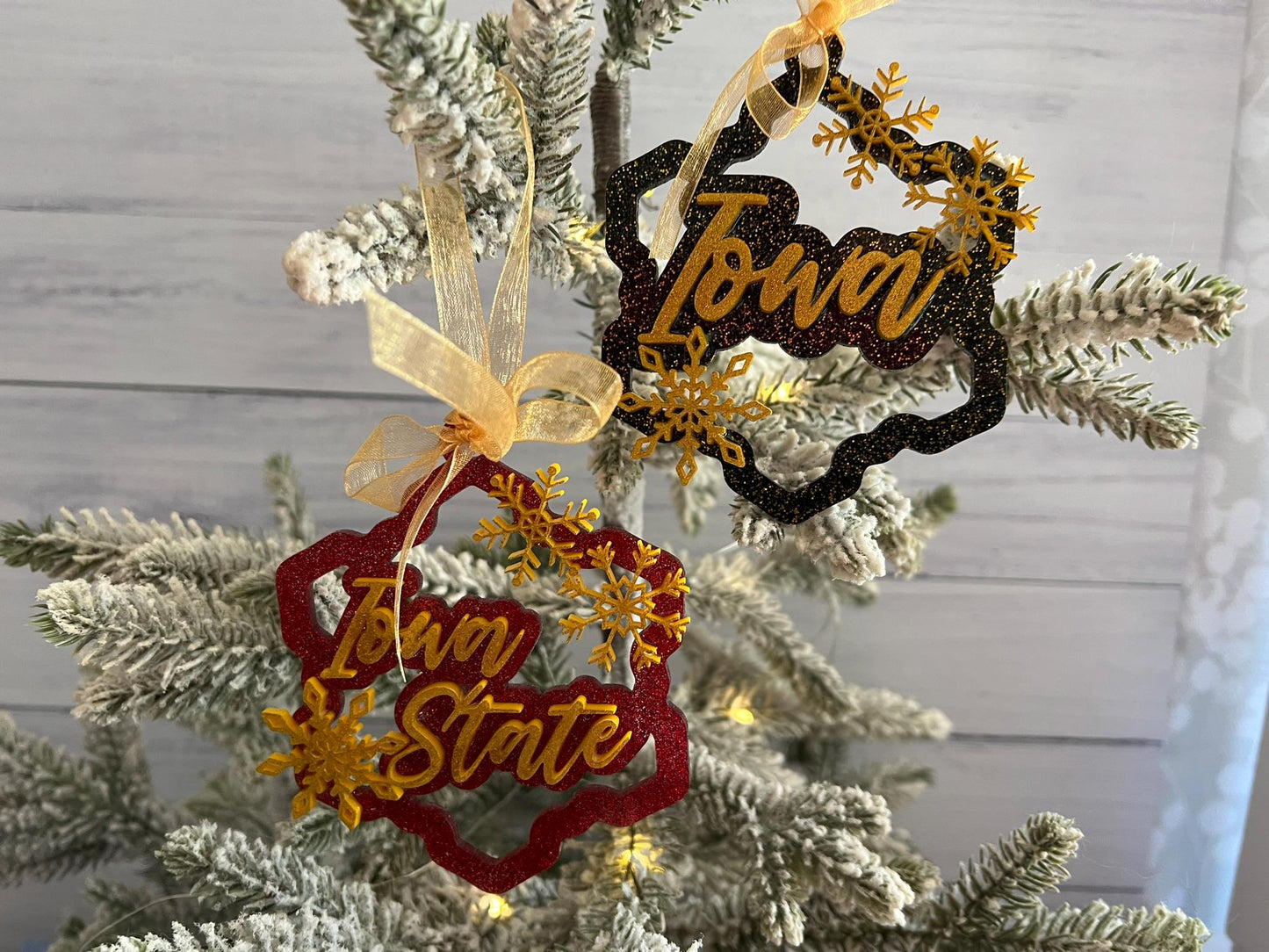 Iowa State or Iowa Snowflake Glitter Acrylic Christmas Ornament