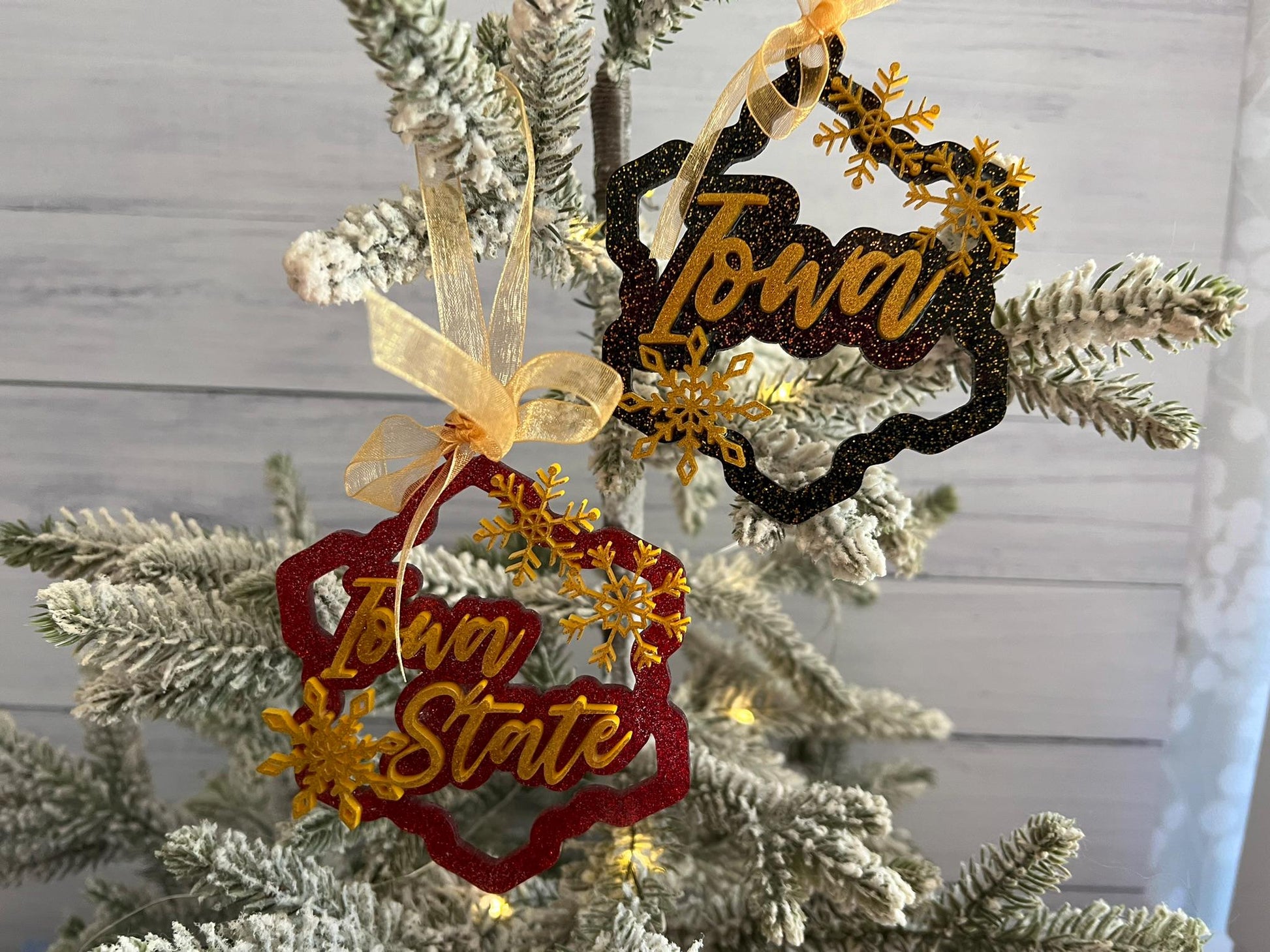 Iowa State or Iowa Snowflake Glitter Acrylic Christmas Ornament