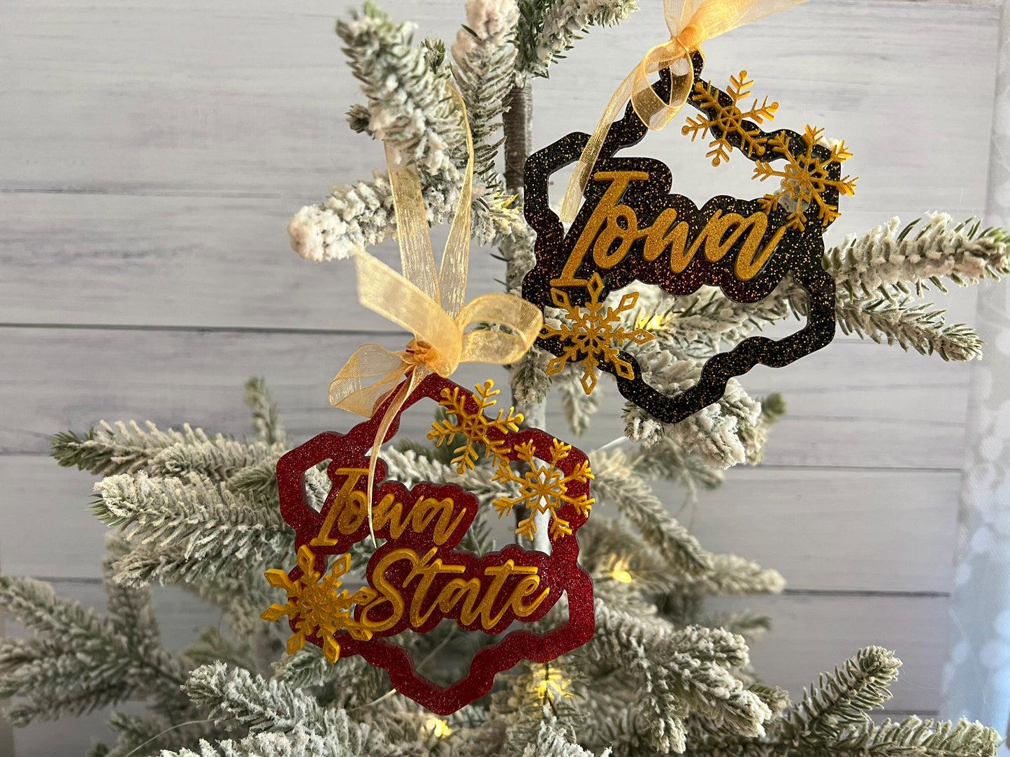 Iowa State or Iowa Snowflake Glitter Acrylic Christmas Ornament