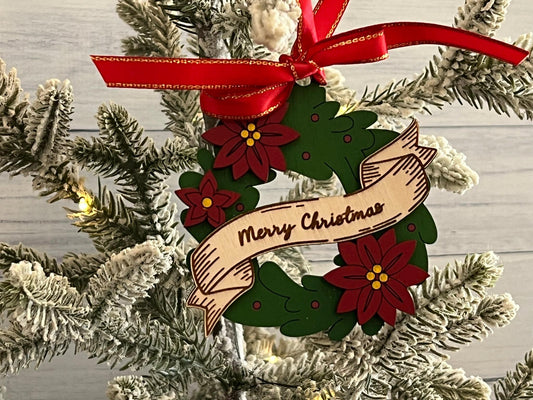 Digital Laser Cut File - Merry Christmas Wreath Ornament