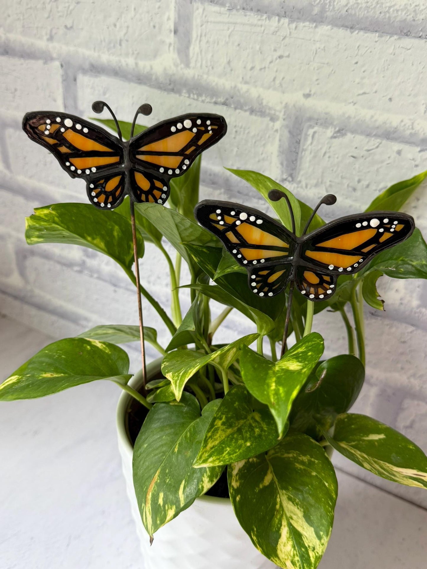 Monarch Butterfly Stained Glass Garden Stake