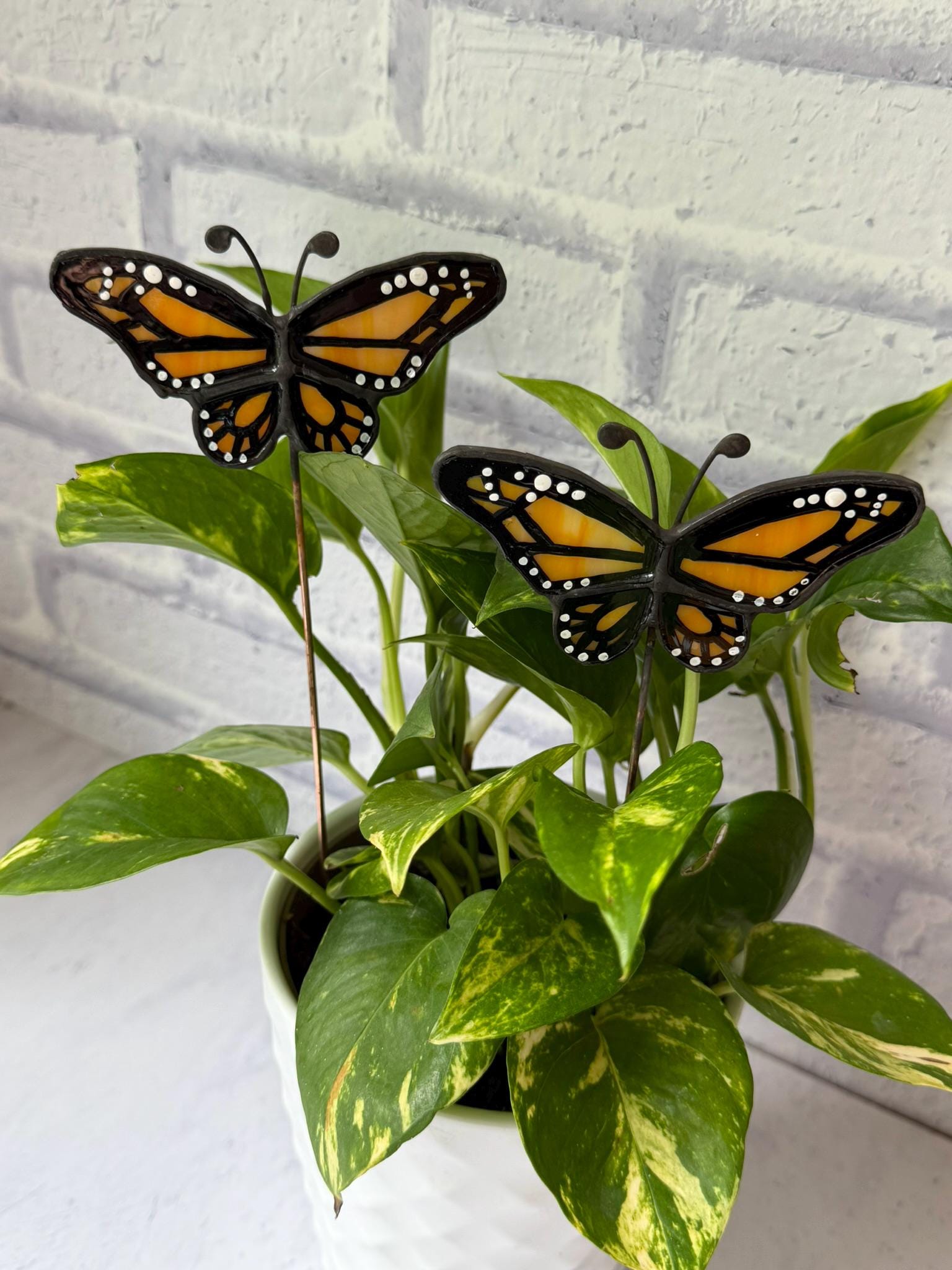 Monarch Butterfly Stained Glass Garden Stake