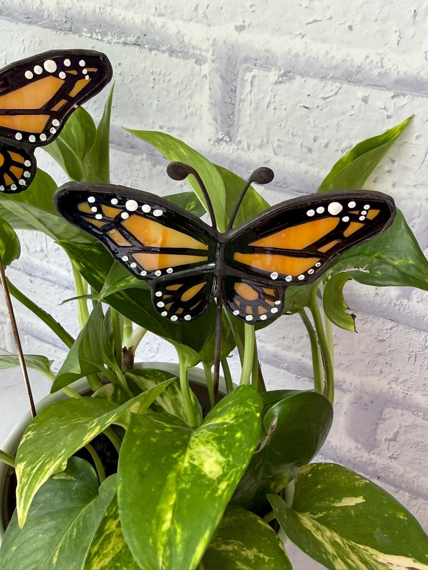 Monarch Butterfly Stained Glass Garden Stake