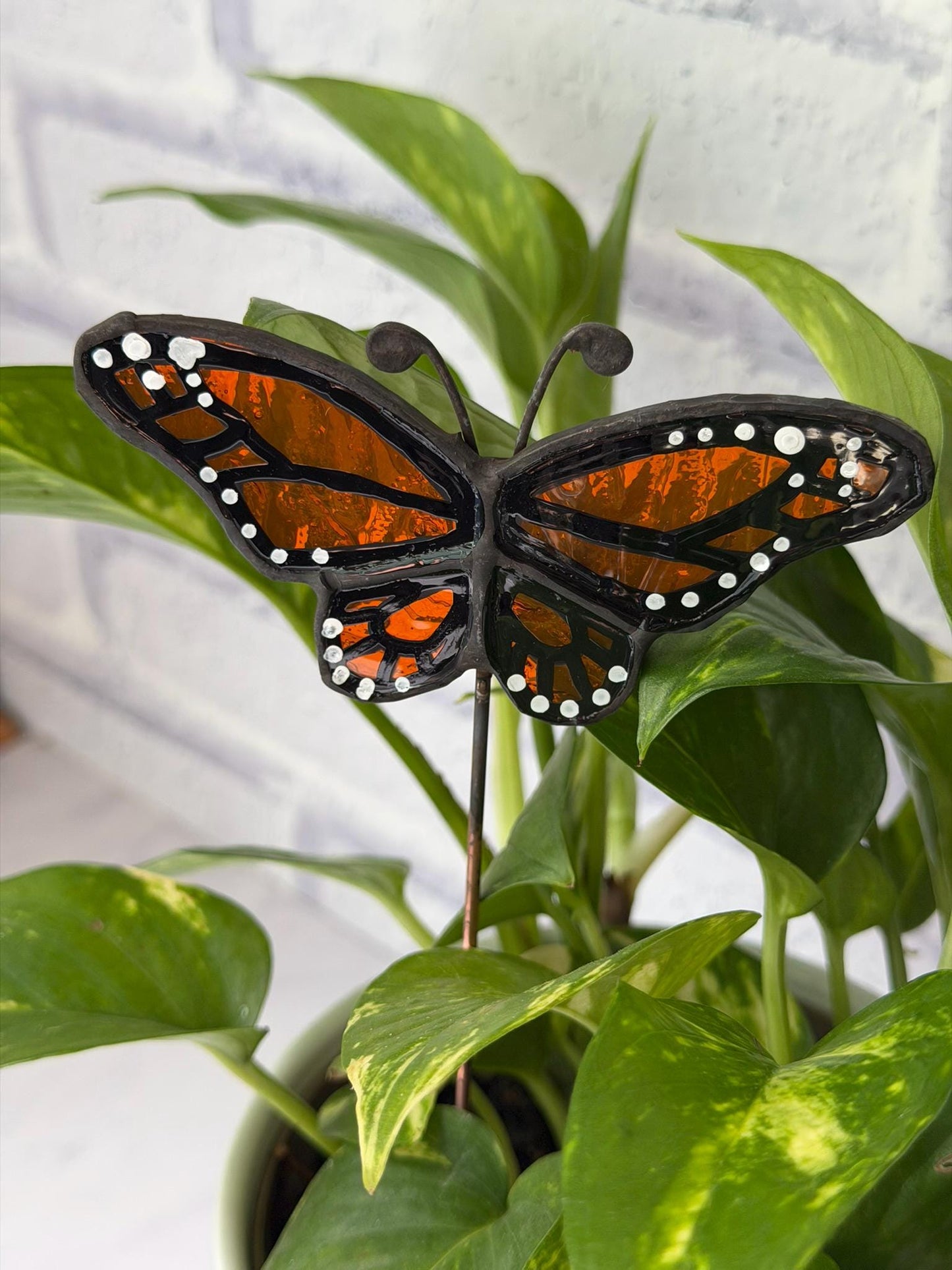 Monarch Butterfly Stained Glass Garden Stake