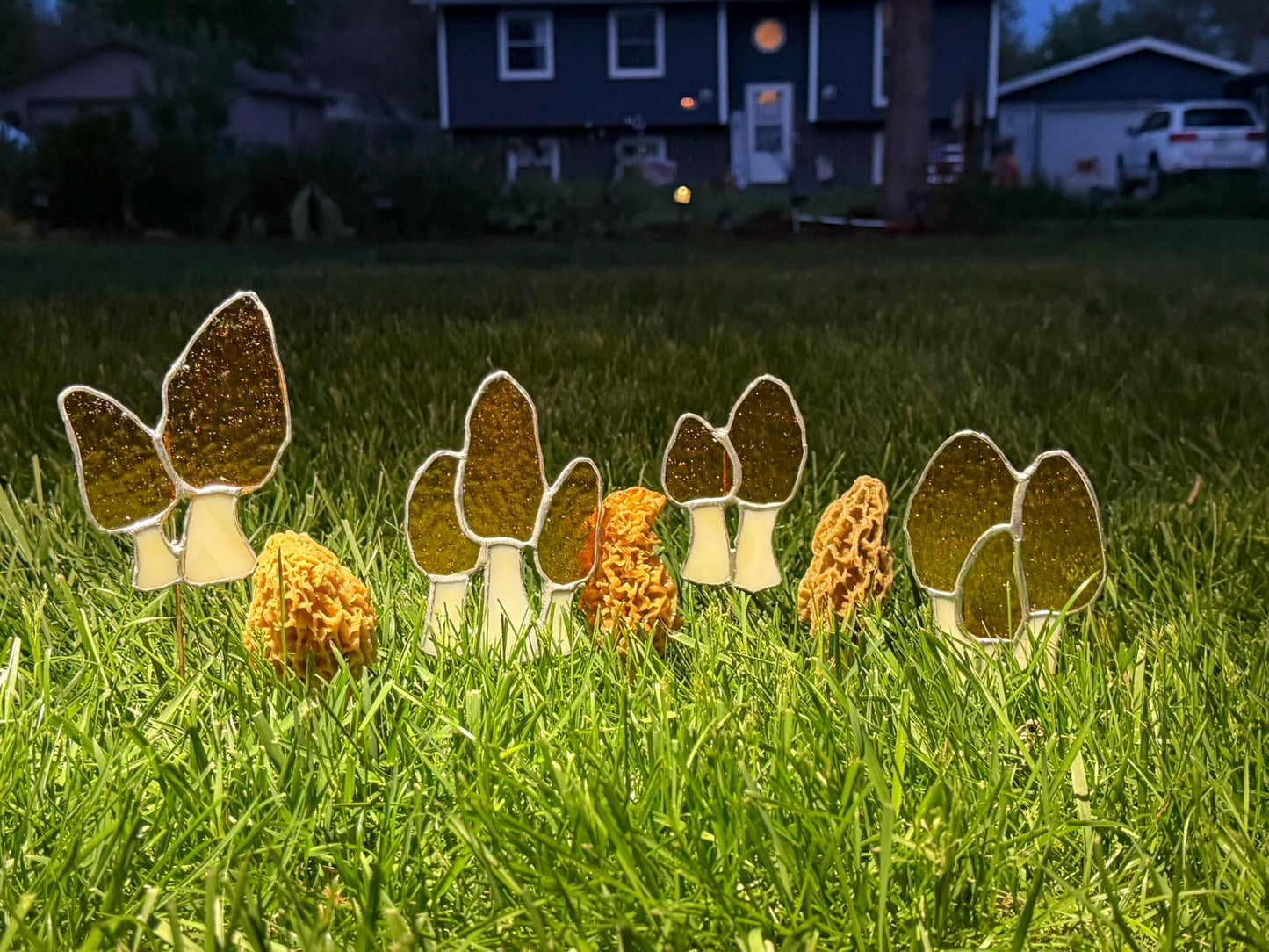 Stained Glass Morel Mushroom Garden Stake