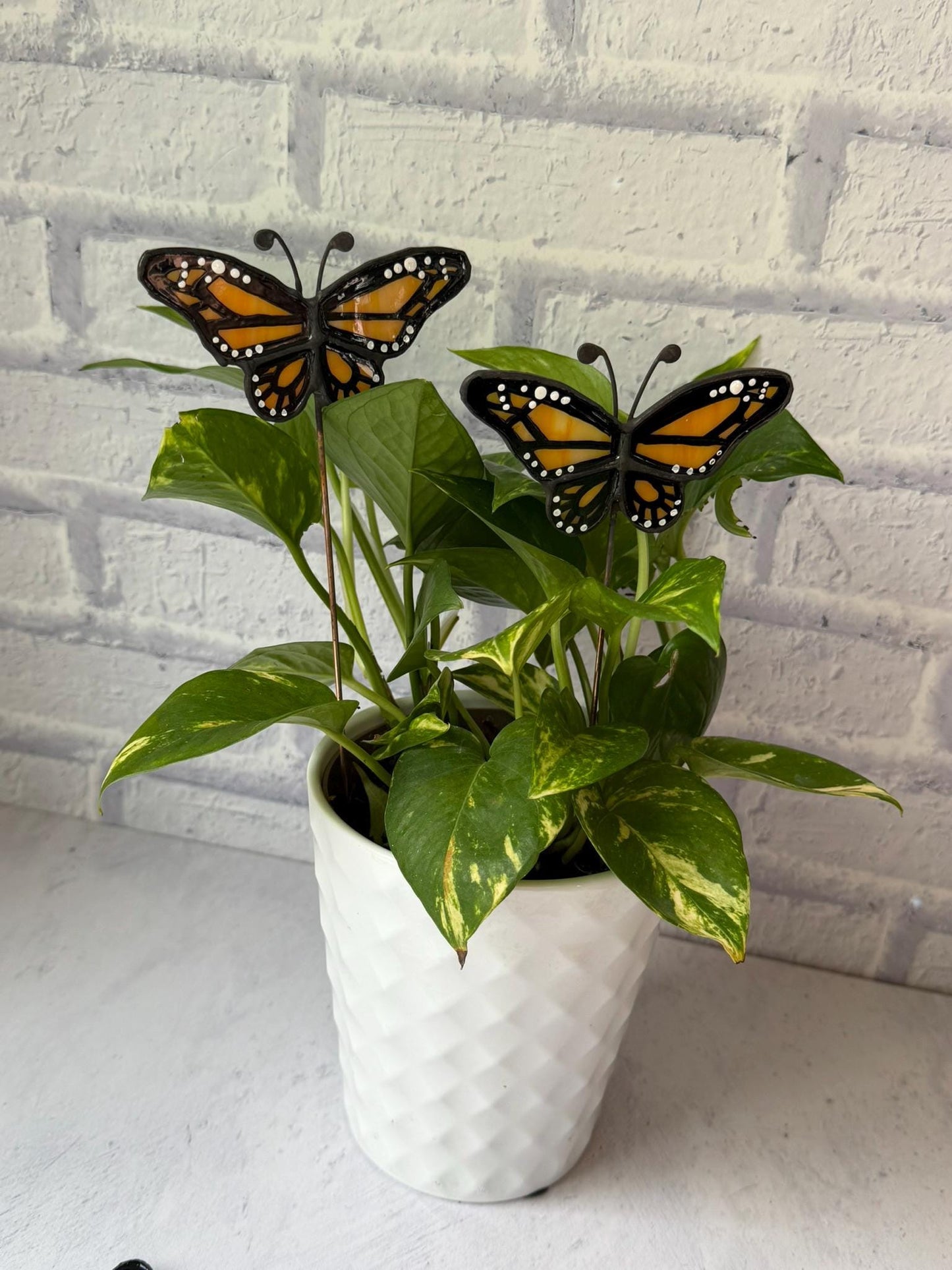 Monarch Butterfly Stained Glass Garden Stake