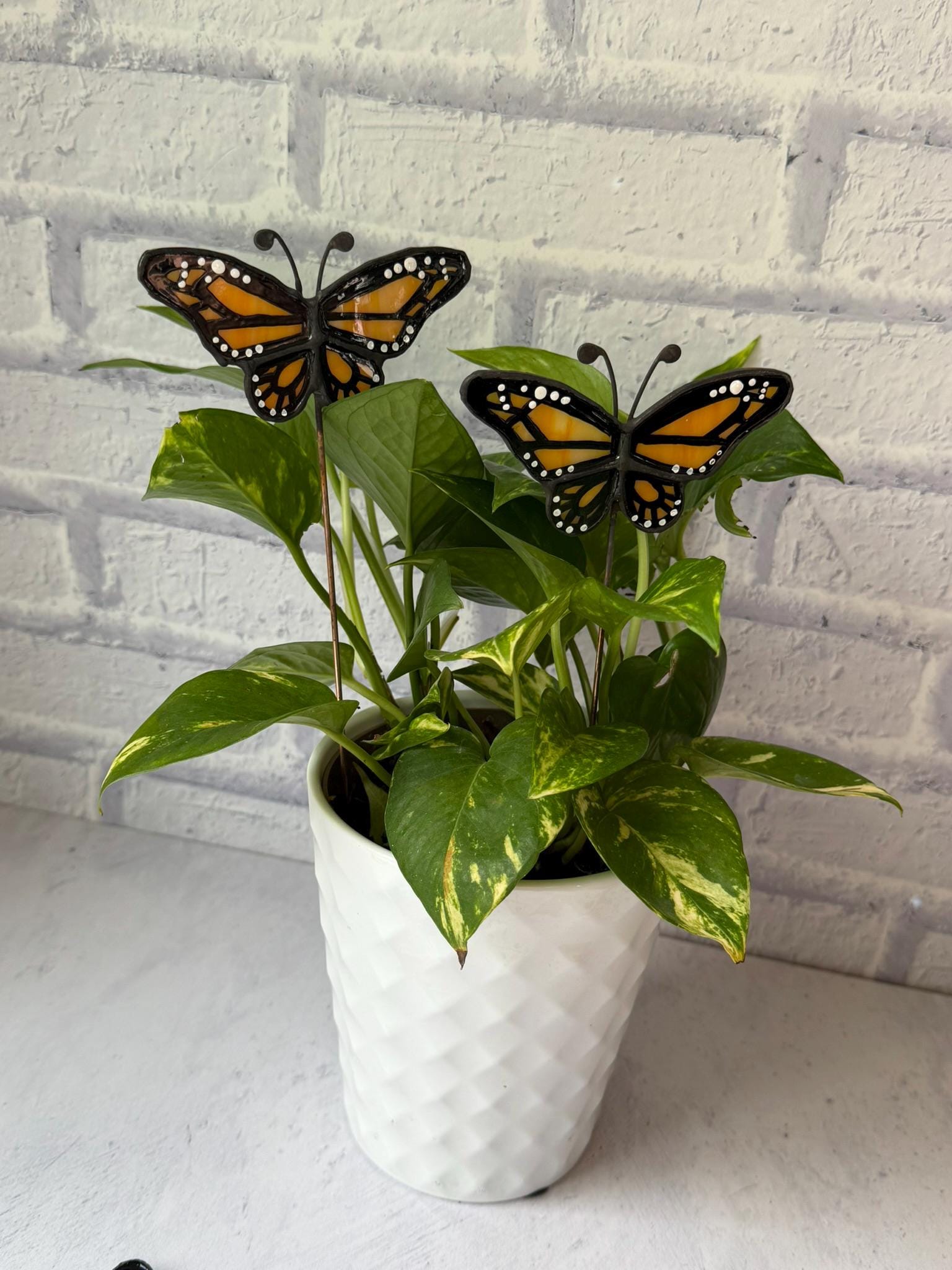 Monarch Butterfly Stained Glass Garden Stake