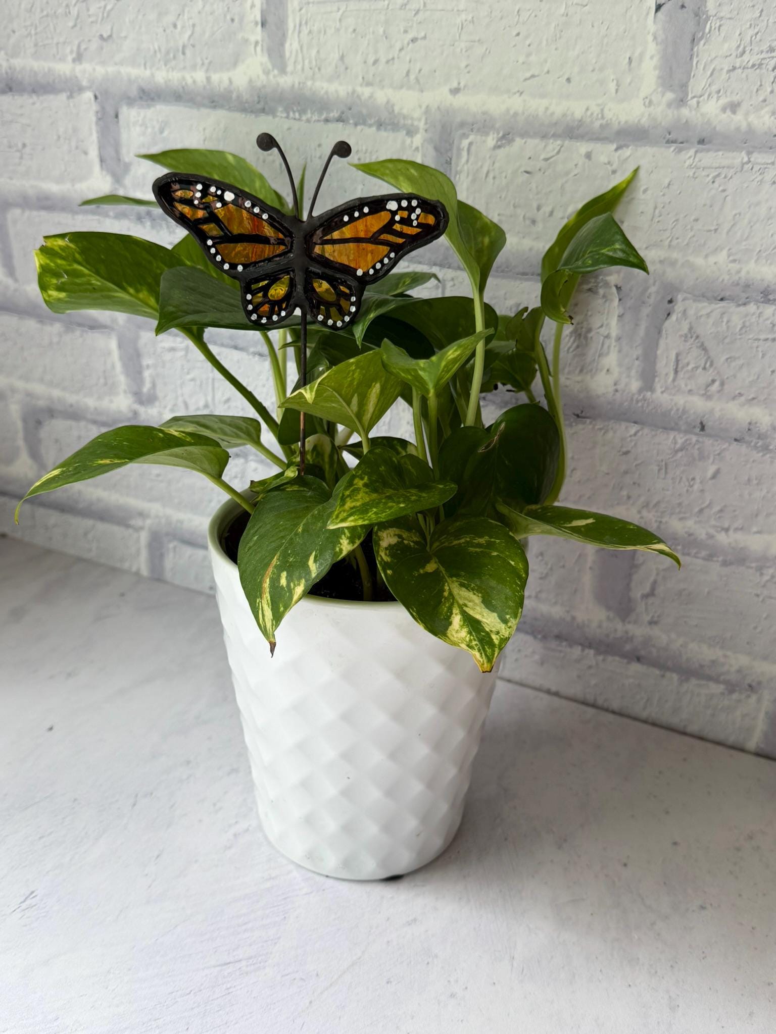 Monarch Butterfly Stained Glass Garden Stake