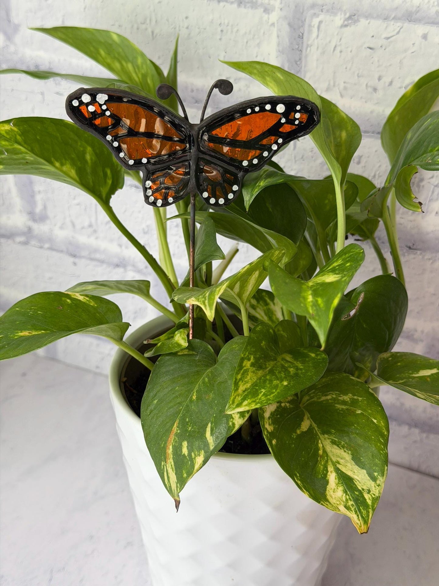 Monarch Butterfly Stained Glass Garden Stake