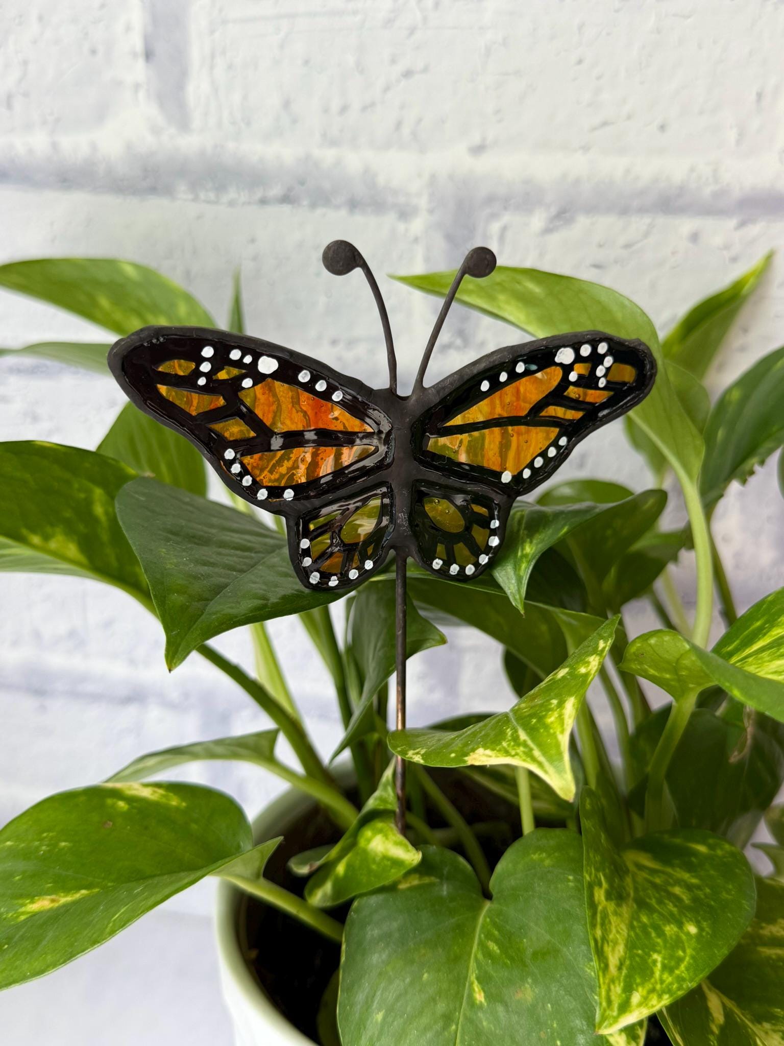 Monarch Butterfly Stained Glass Garden Stake