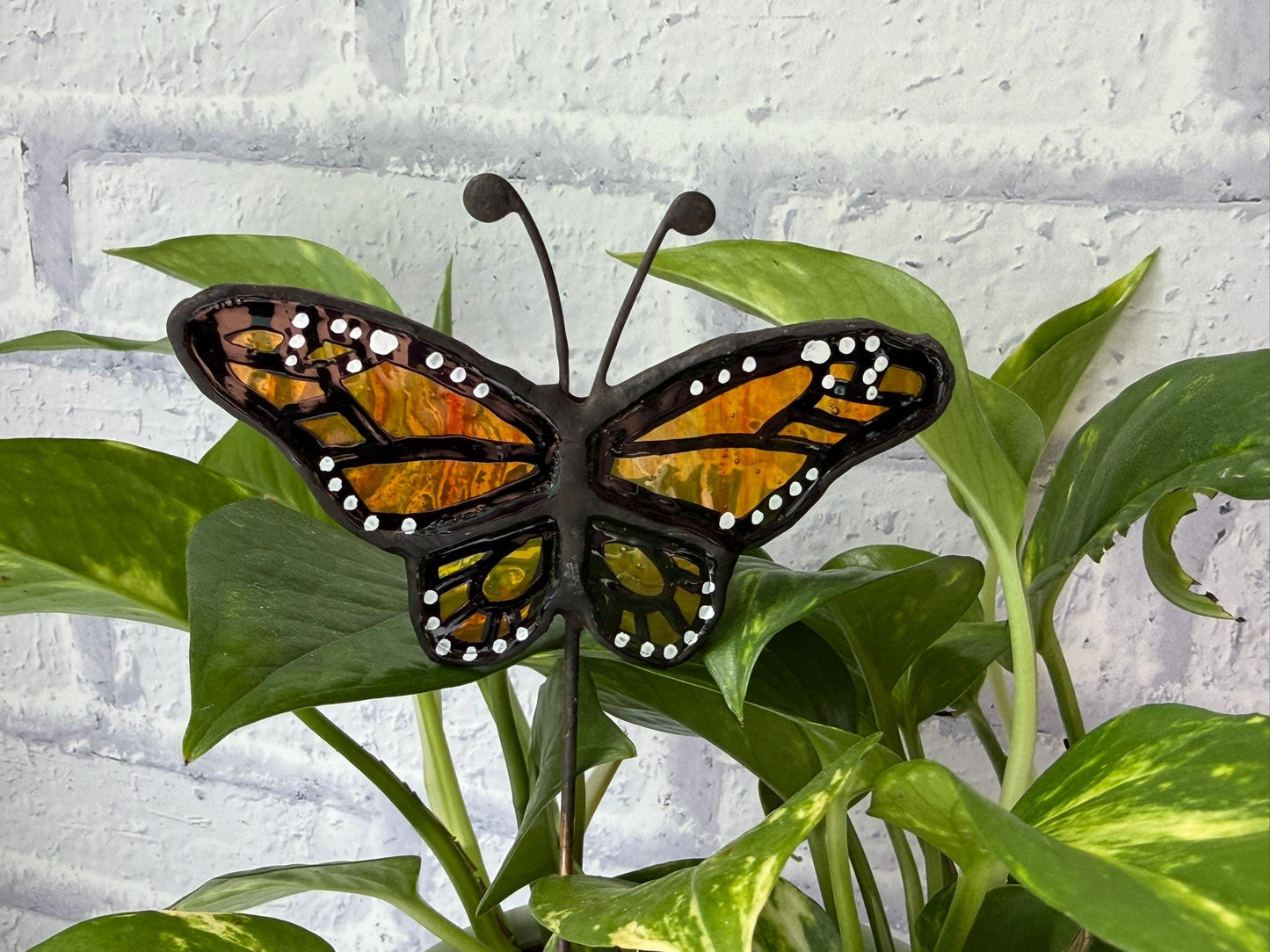 Monarch Butterfly Stained Glass Garden Stake