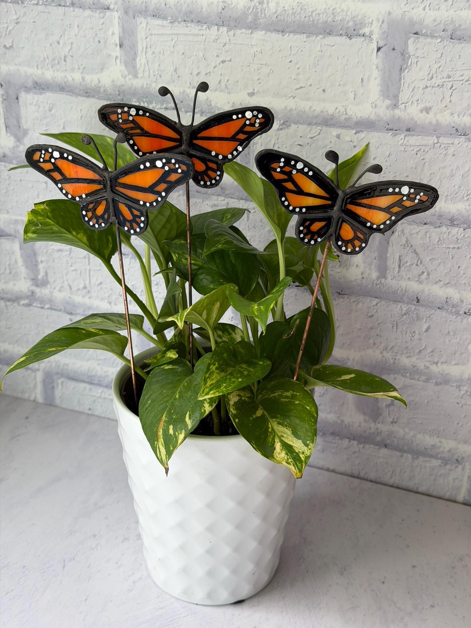 Monarch Butterfly Stained Glass Garden Stake