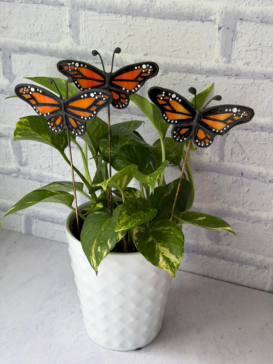 Monarch Butterfly Stained Glass Garden Stake