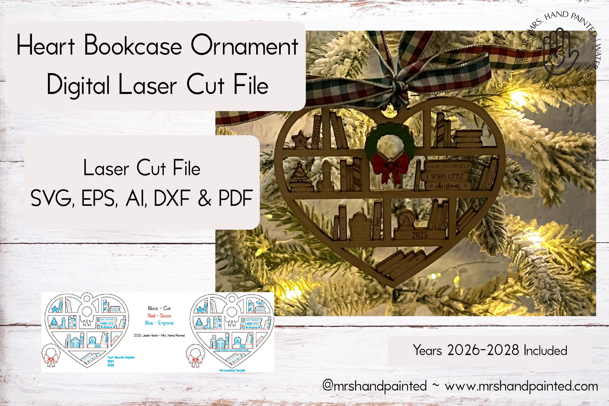 Digital File - Laser Cut Heart Bookcase Ornament