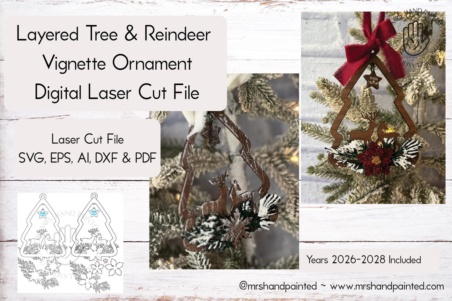Digital Cut File - Tree and Reindeer Vignette Ornament