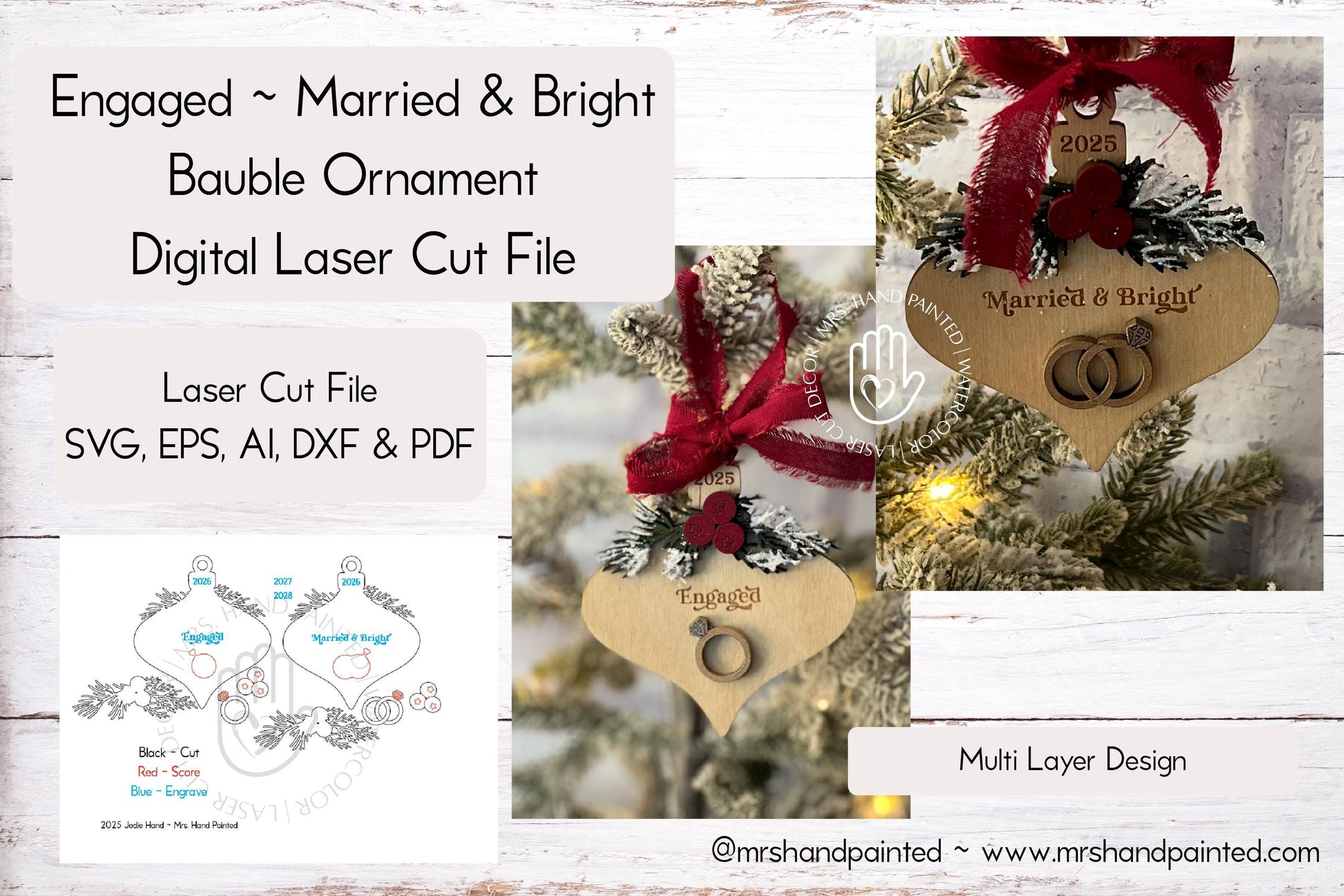 Digital Cut File - Engaged - Married and Bright Bauble