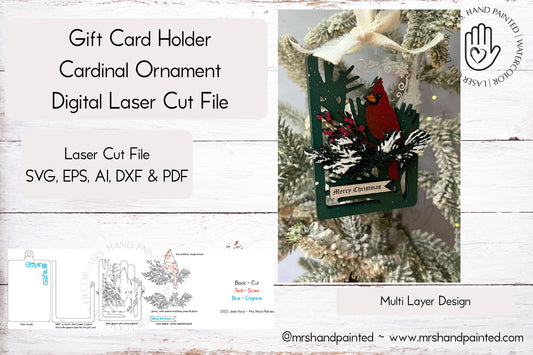 Digital Cut File - Gift Card Holder Cardinal Ornament