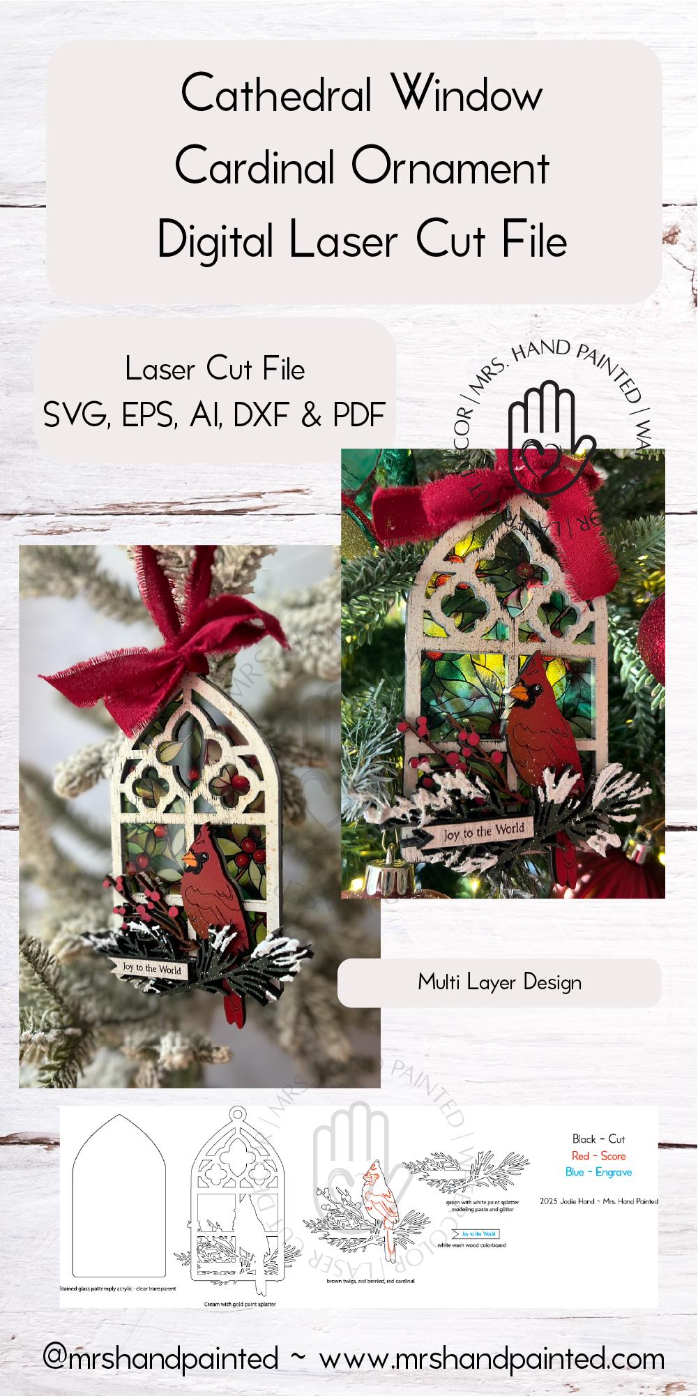 Digital Cut File -Cathedral Window Cardinal Ornament