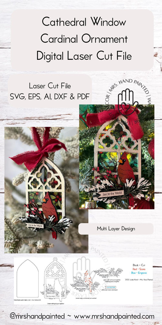Digital Cut File -Cathedral Window Cardinal Ornament