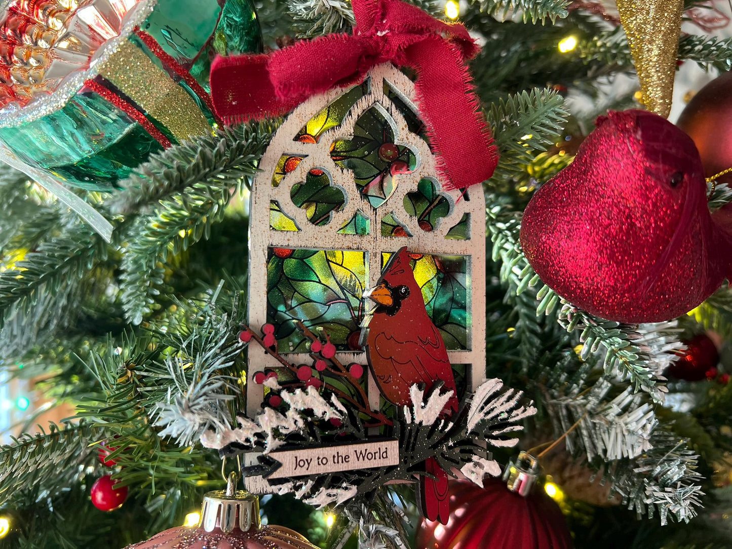 Digital Cut File -Cathedral Window Cardinal Ornament