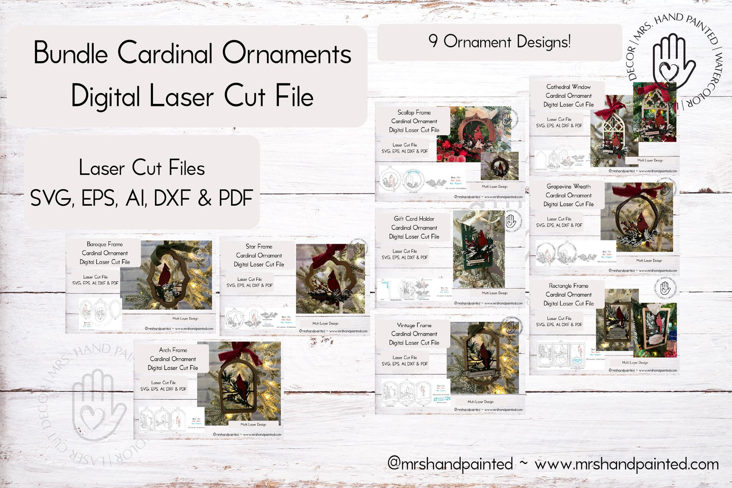 Digital Cut File - Cardinal Ornament Bundle