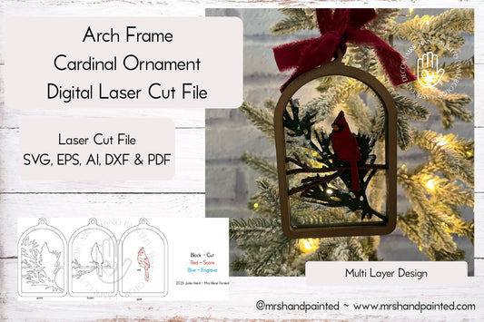 Digital Cut File - Arch Frame Cardinal Ornament