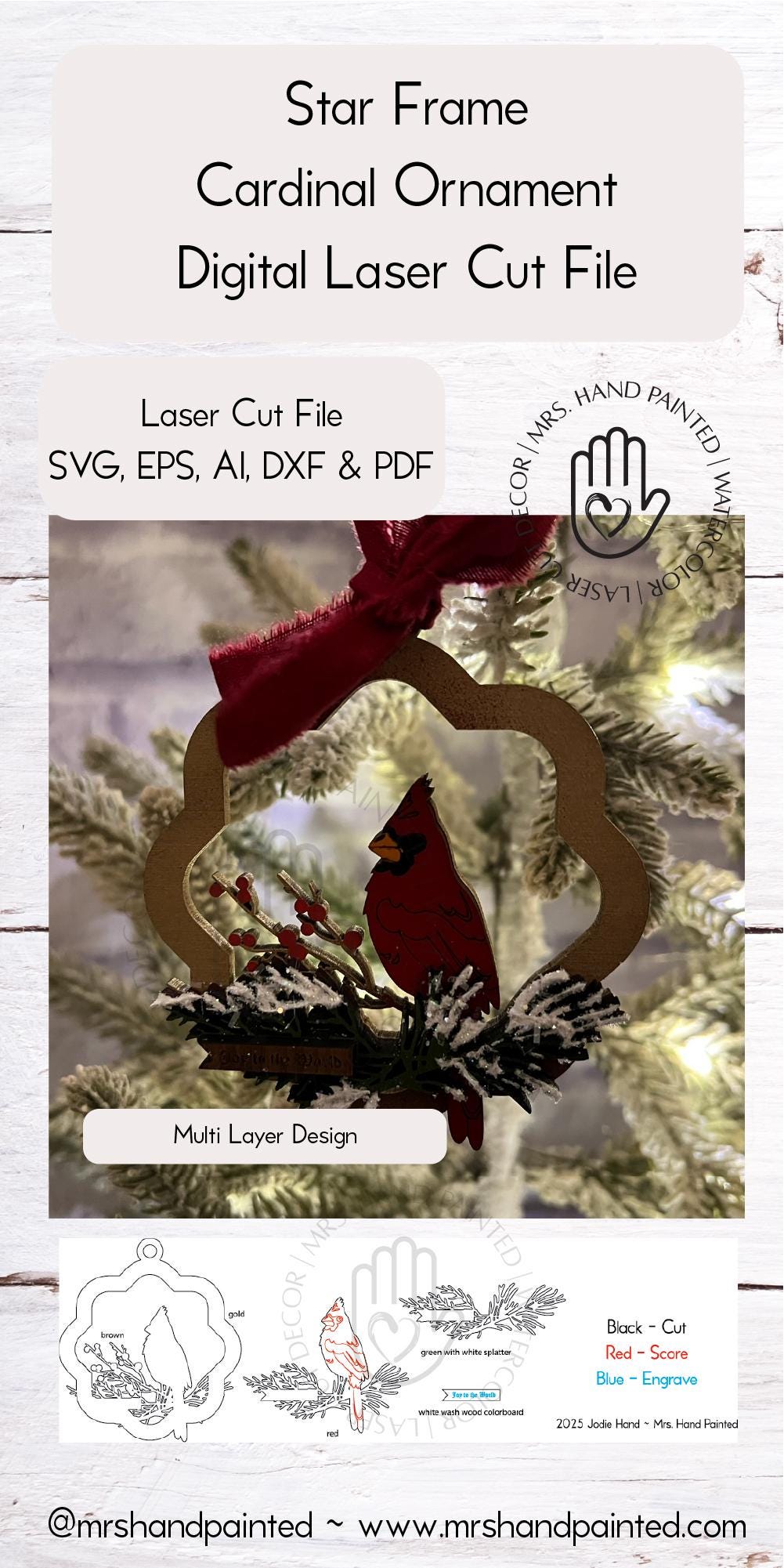 Digital Cut File - Star Frame Cardinal Ornament