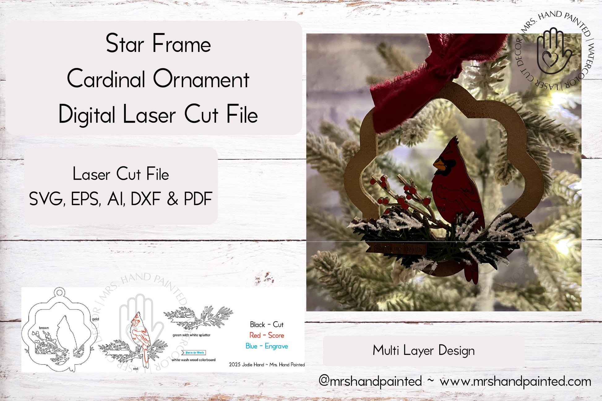 Digital Cut File - Star Frame Cardinal Ornament