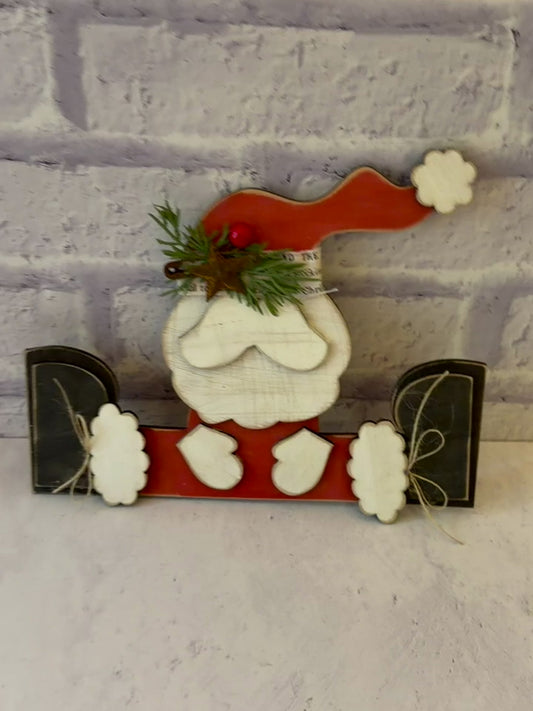 Farmhouse Wood Sitting Santa