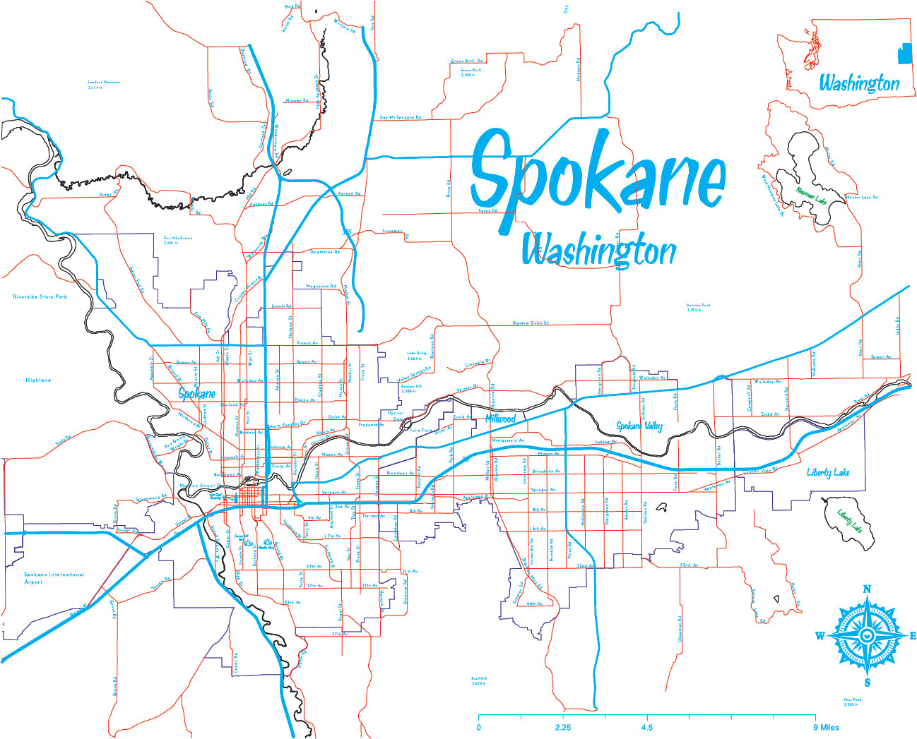 Custom City Map of Spokane Washington