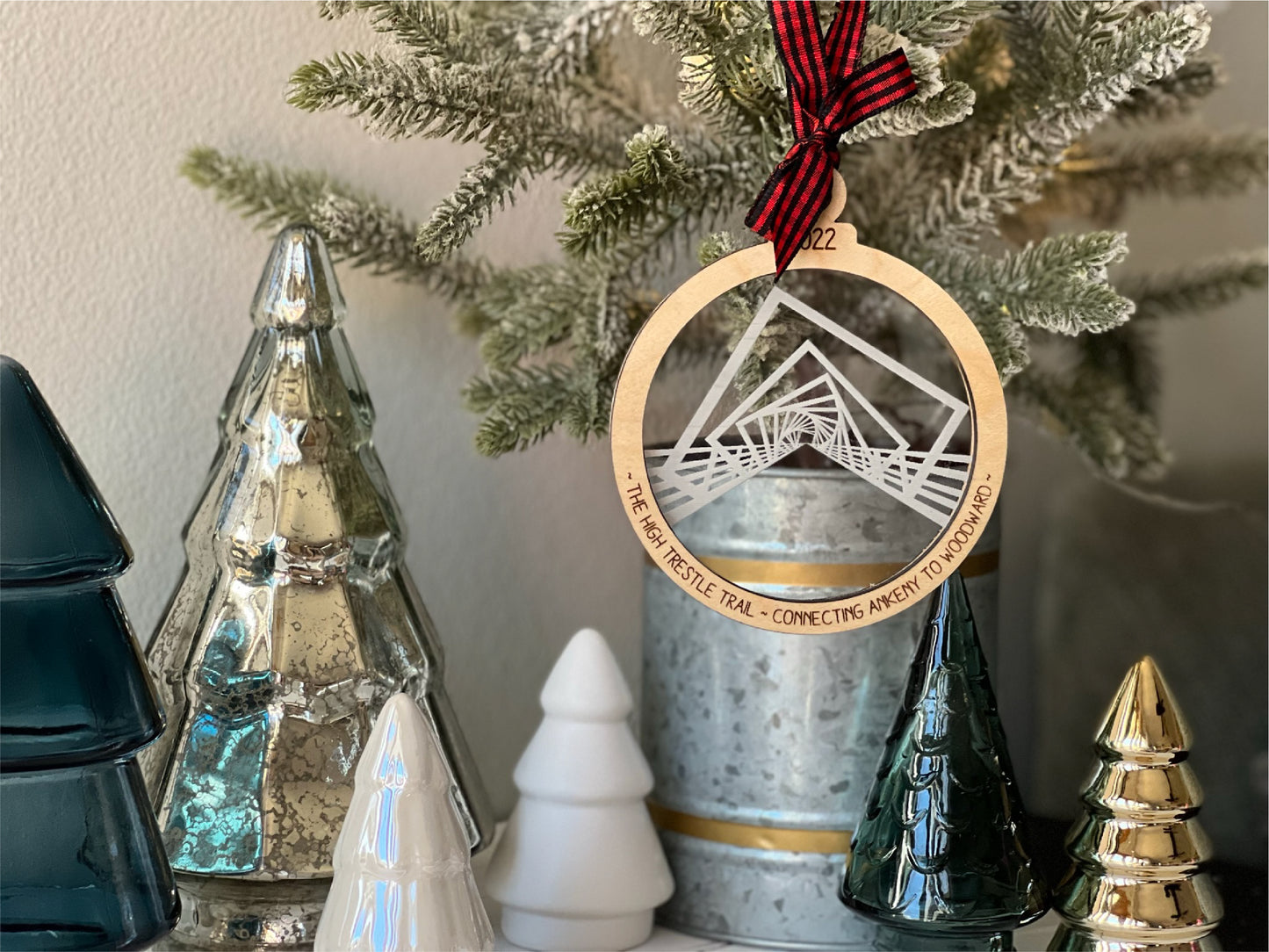 Bike Iowa - High Trestle Trail Bridge - Layered Laser Cut Wood & Acrylic Ornament