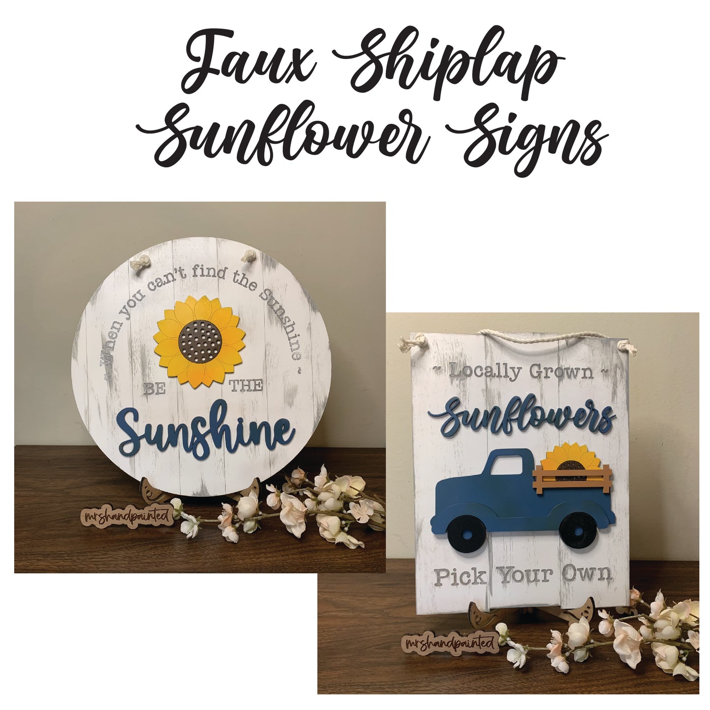 Sunflower Shiplap Style Laser Cut Wood Door Hangers