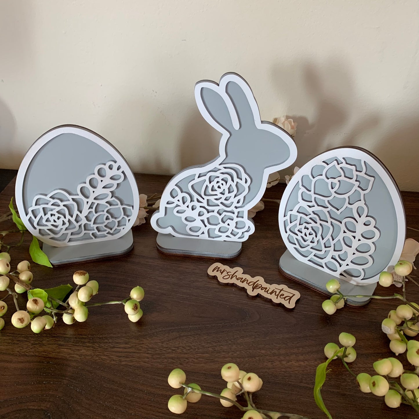 Laser Cut File - Succulents Standing Easter Bunny and Eggs - Digital Download SVG, DXF, AI files