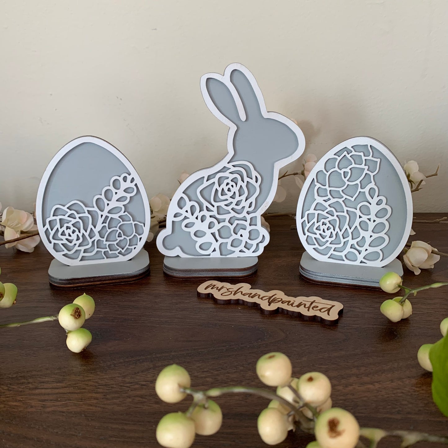 Laser Cut File - Succulents Standing Easter Bunny and Eggs - Digital Download SVG, DXF, AI files