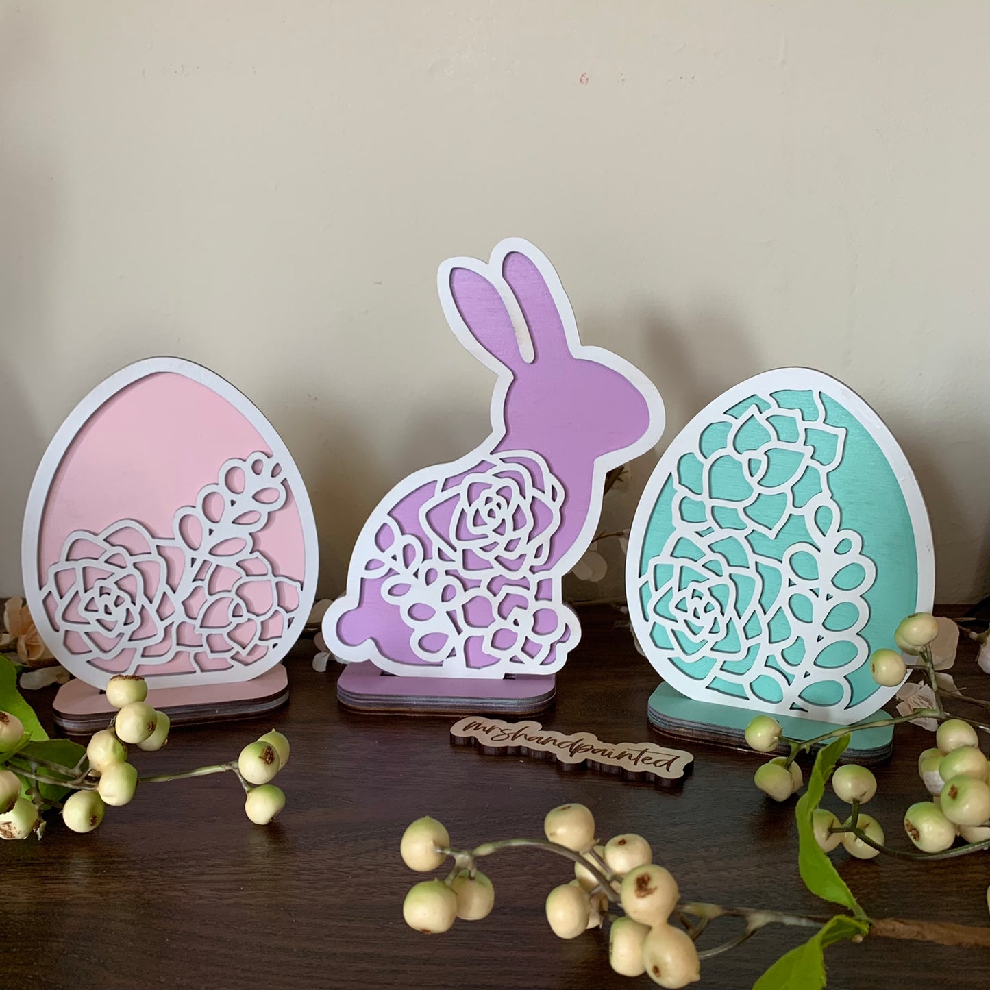 Laser Cut File - Succulents Standing Easter Bunny and Eggs - Digital Download SVG, DXF, AI files