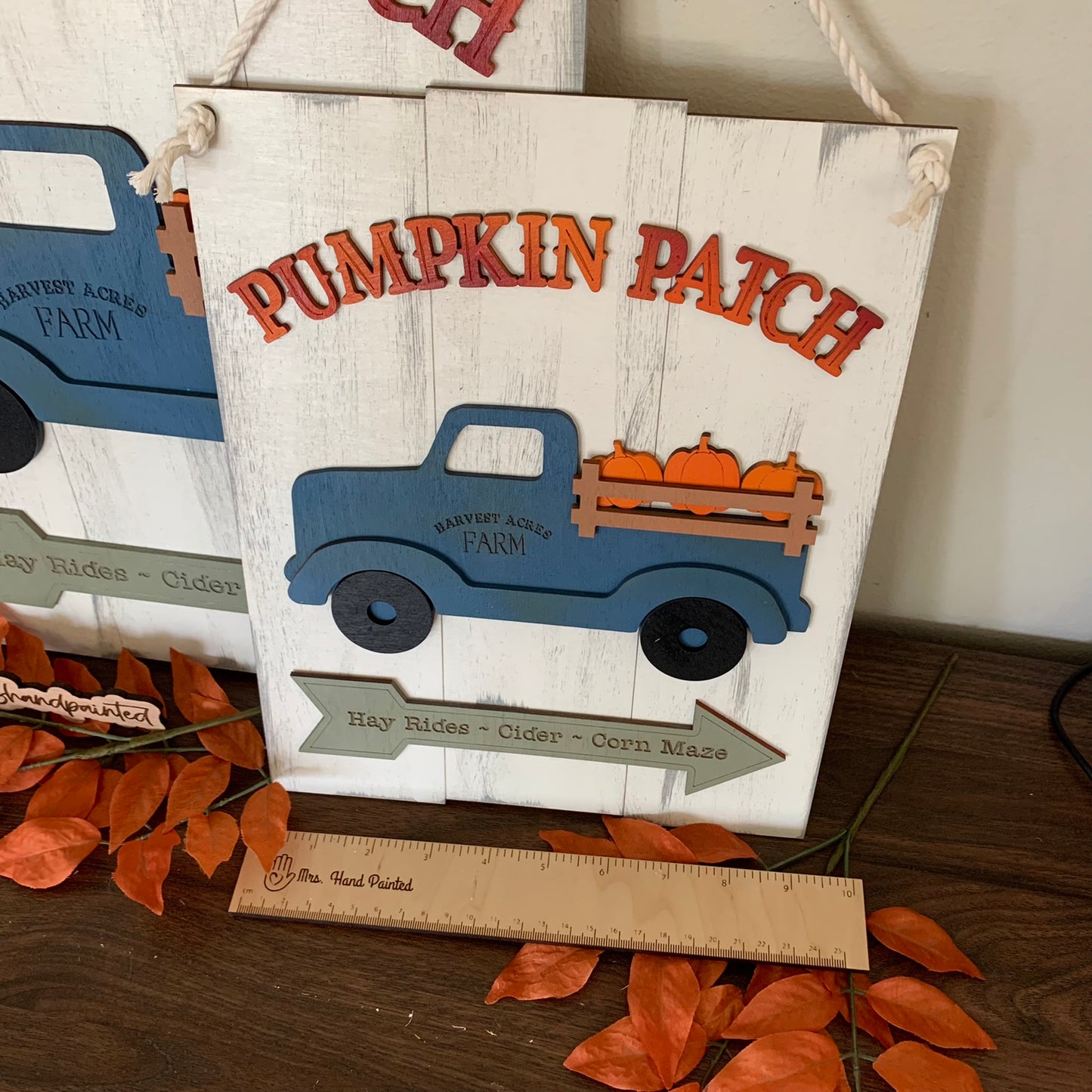 Fall Pumpkins Vintage Truck Shiplap Style Laser Cut Wood Door Hangers