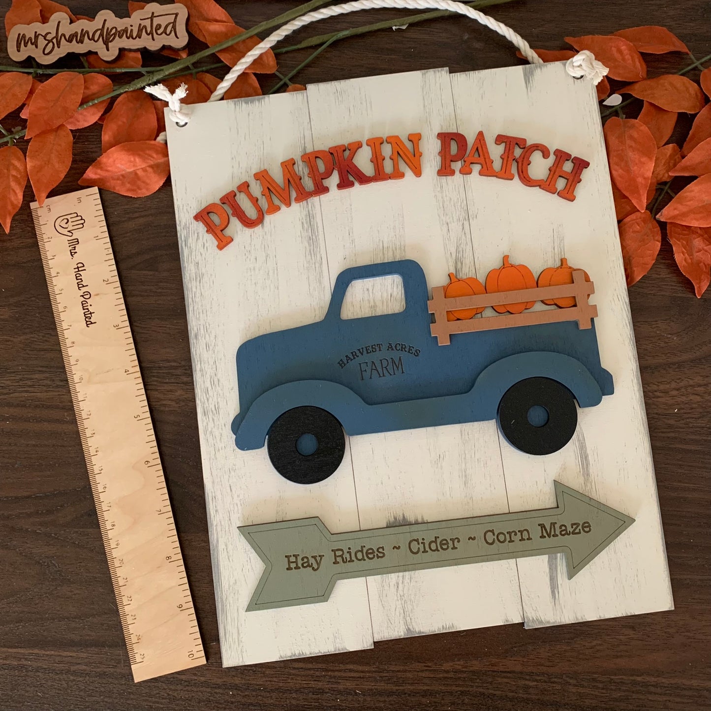 Fall Pumpkins Vintage Truck Shiplap Style Laser Cut Wood Door Hangers