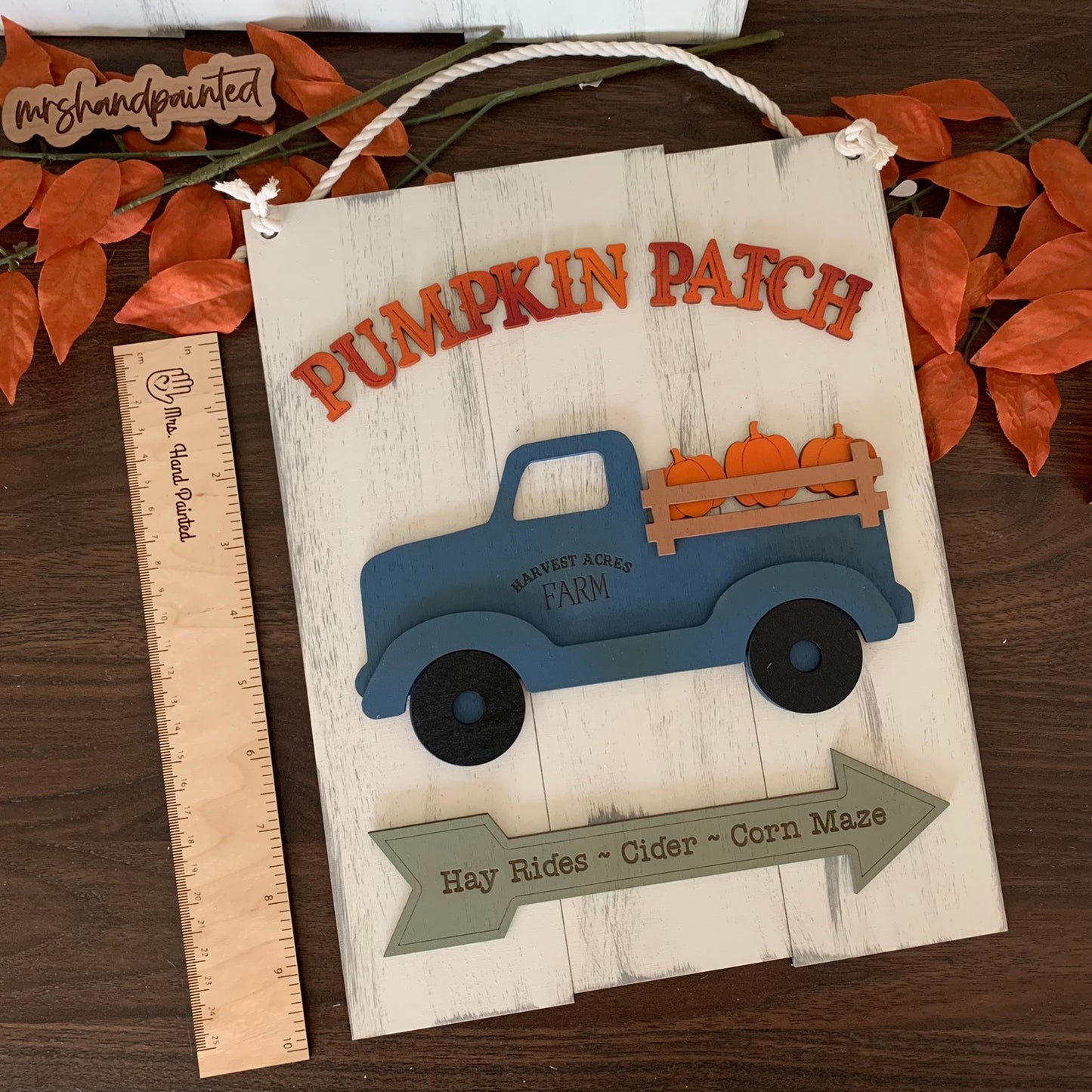 Fall Pumpkins Vintage Truck Shiplap Style Laser Cut Wood Door Hangers