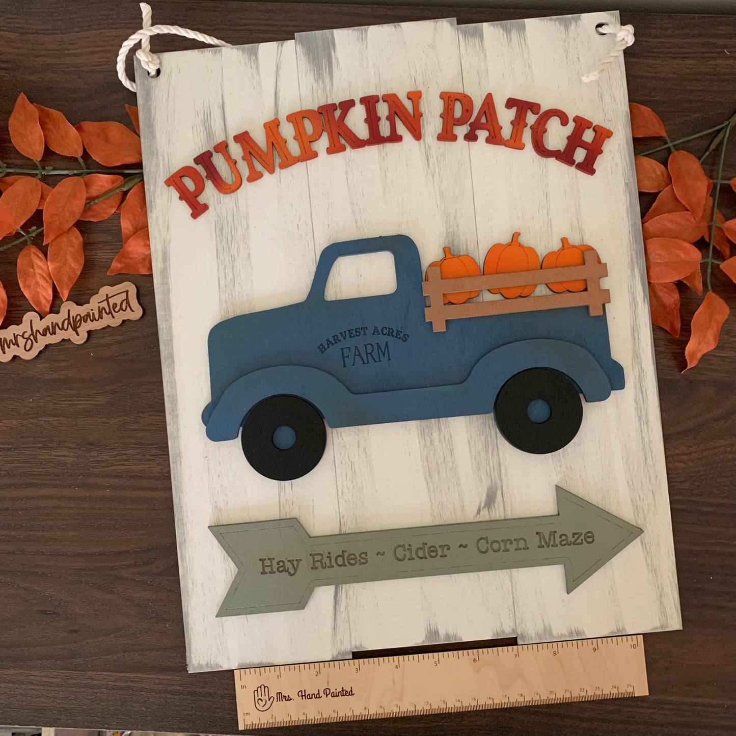 Fall Pumpkins Vintage Truck Shiplap Style Laser Cut Wood Door Hangers